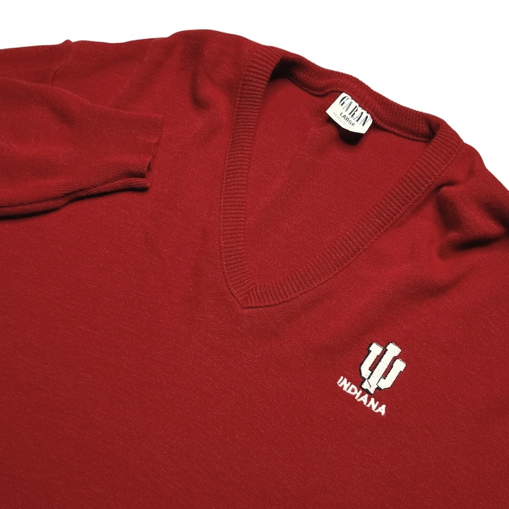 Garan Indiana University IU V-Neck Sweater Mens Large Red Vintage Knit V-Neck